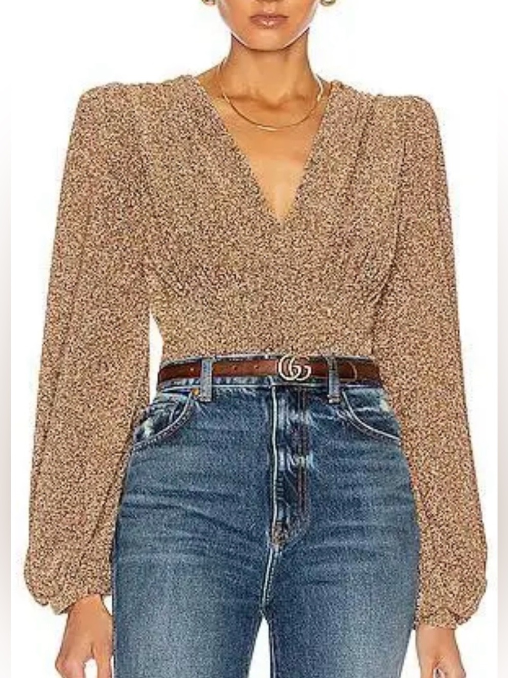 PatBO Metallic Bronze Lurex Ruched Bodysuit | Statement Piece | NYE | Size 10